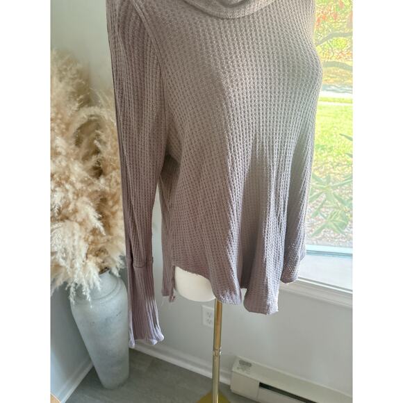 Free People Kristina Drippy Thermal Cowl Neck Top Mushroom Small - Picture 5 of 9